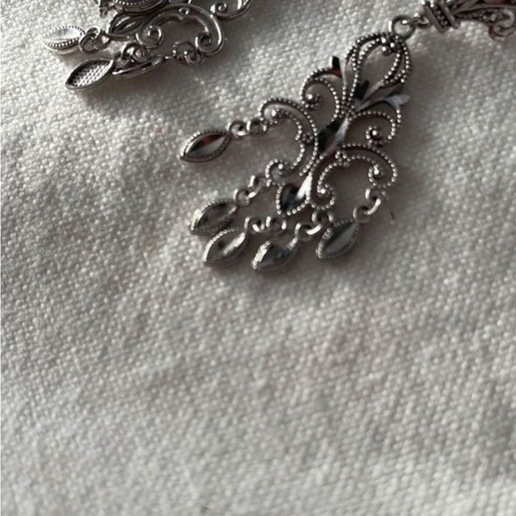 Littman Jewelers Silver Fleur De Lis Faceted Filagree Chandelier Earrings - Picture 3 of 4